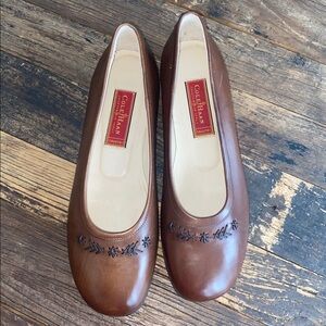 Cole Haan Women's Tan Leather Loafers with Embroidery